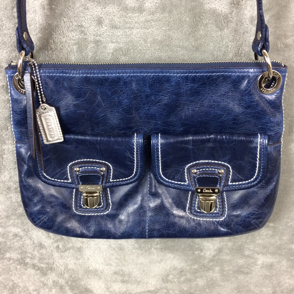 Coach Poppy Leather Hippie Shoulder Bag Y2K Distressed Blue Leather 18996